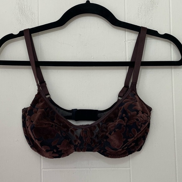 Victoria’s Secret Sheer Underwire Bra Brown Velvet Floral Unpadded ~ Size 34D - Picture 1 of 12